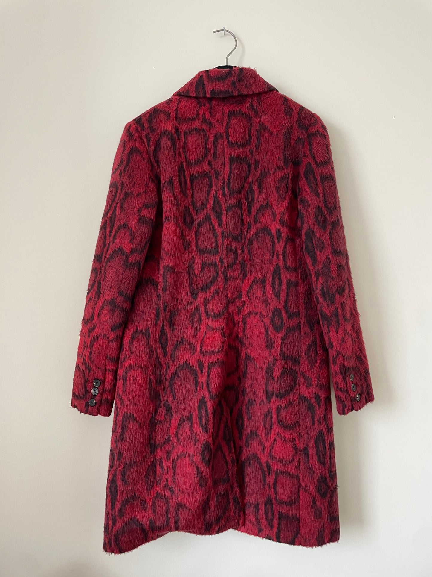 Irie 2000s leopard print red faux fur coat