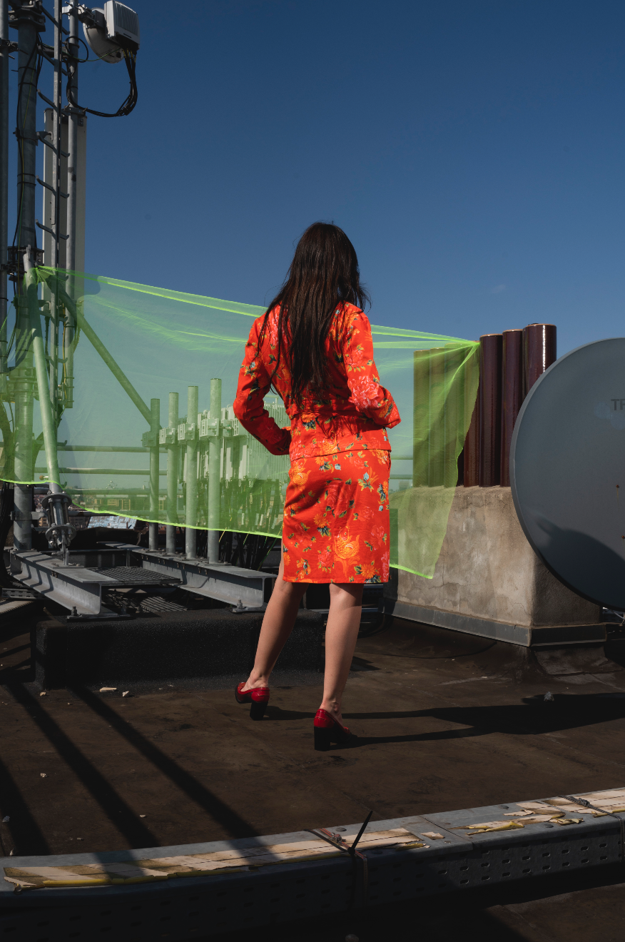 Voyage Passion Y2K orange goldfish & flower skirt suit