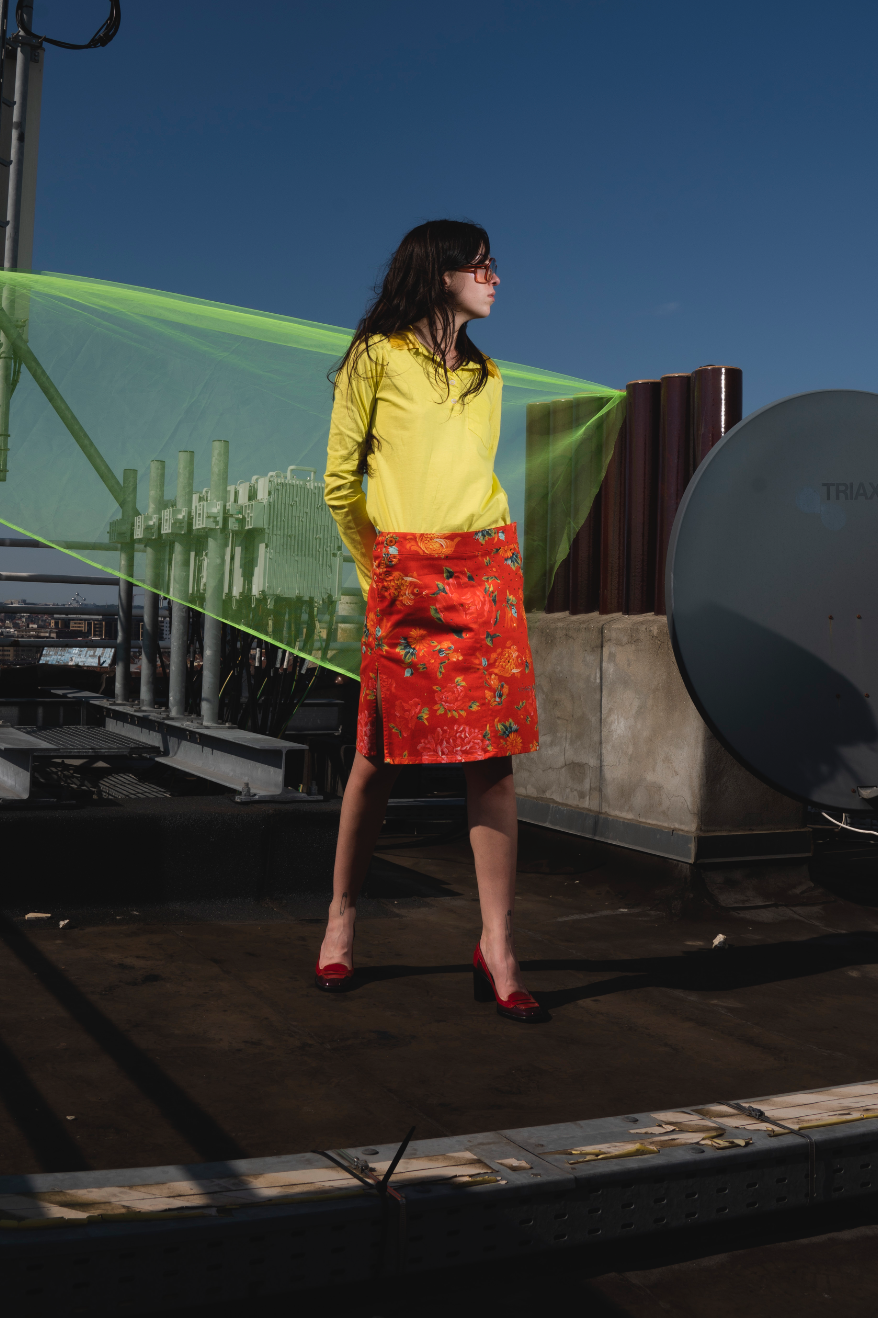 Voyage Passion Y2K orange goldfish & flower skirt suit