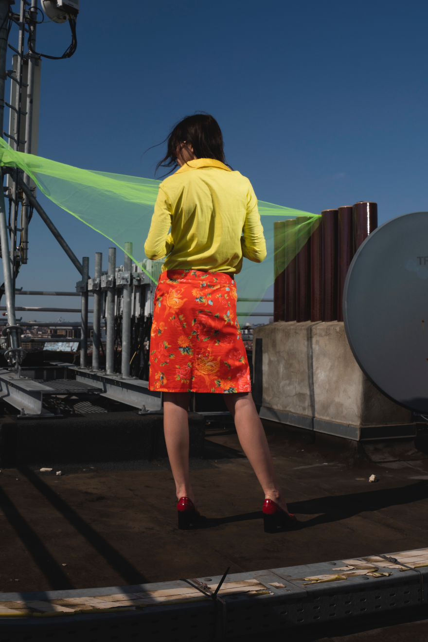 Voyage Passion Y2K orange goldfish & flower skirt suit