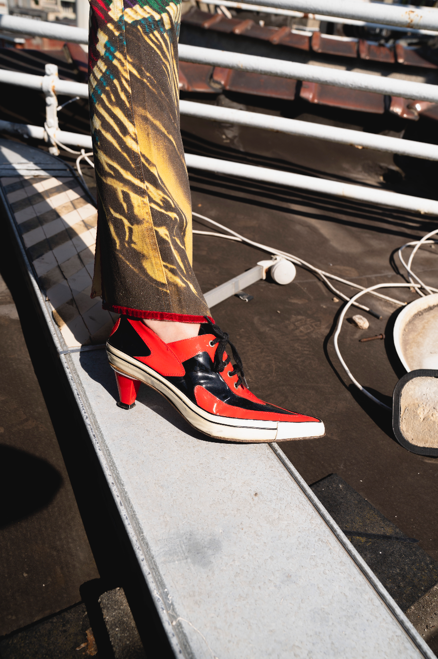 Freelance vinyl laced black and red heels size 40