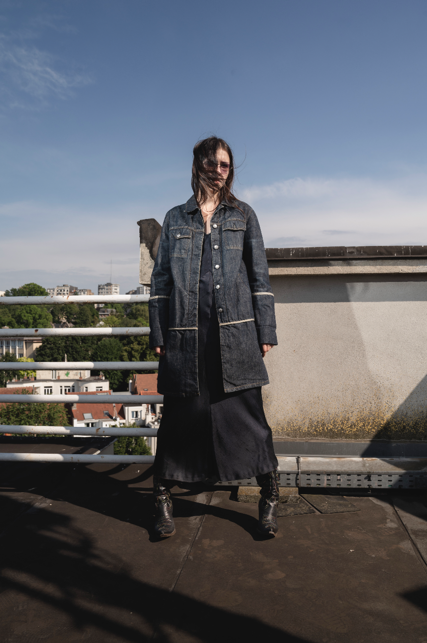 Helmut Lang 1997 Denim coat with extra long folded sleeves