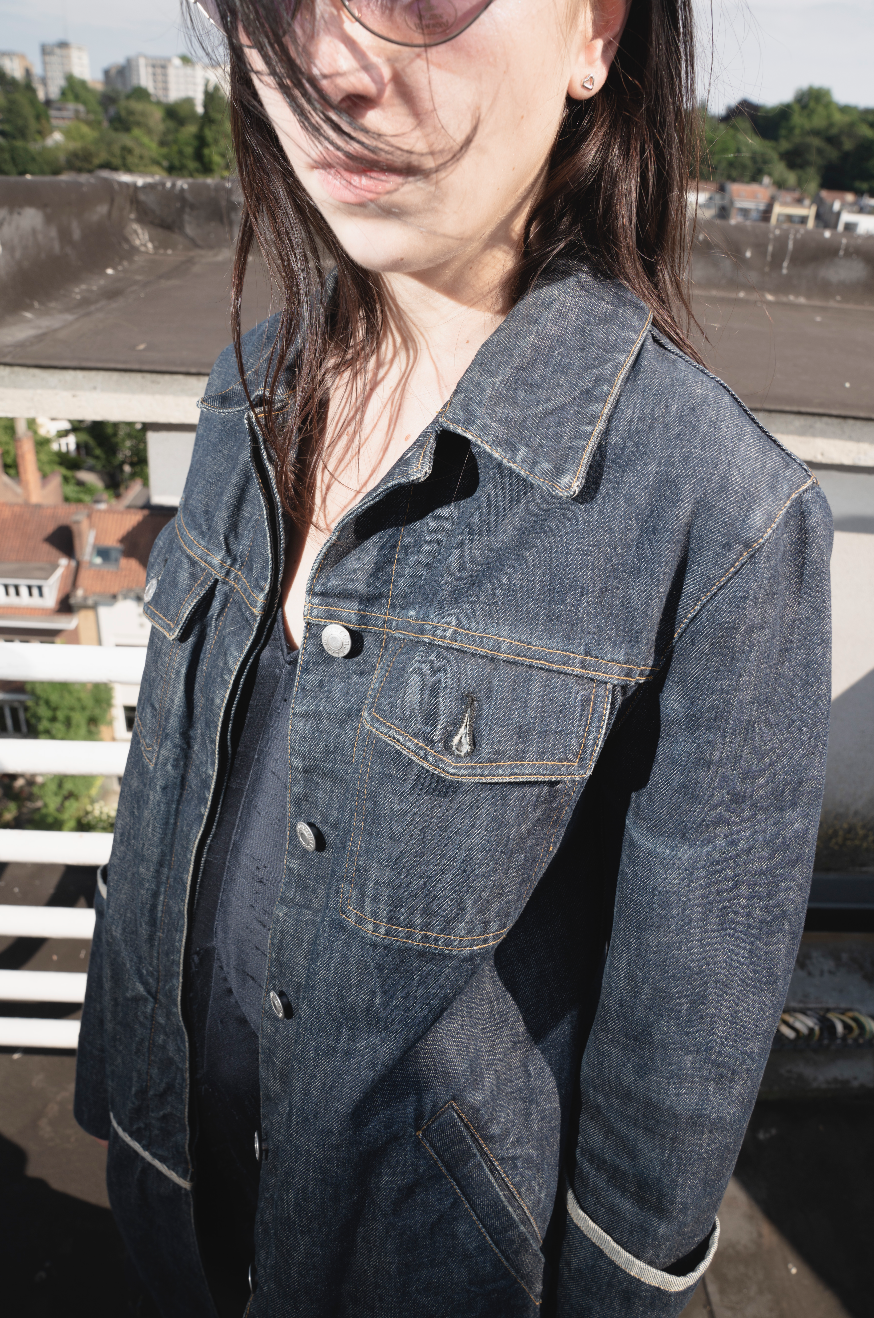 Helmut Lang 1997 Denim coat with extra long folded sleeves