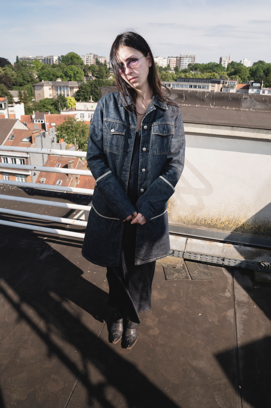 Helmut Lang 1997 Denim coat with extra long folded sleeves