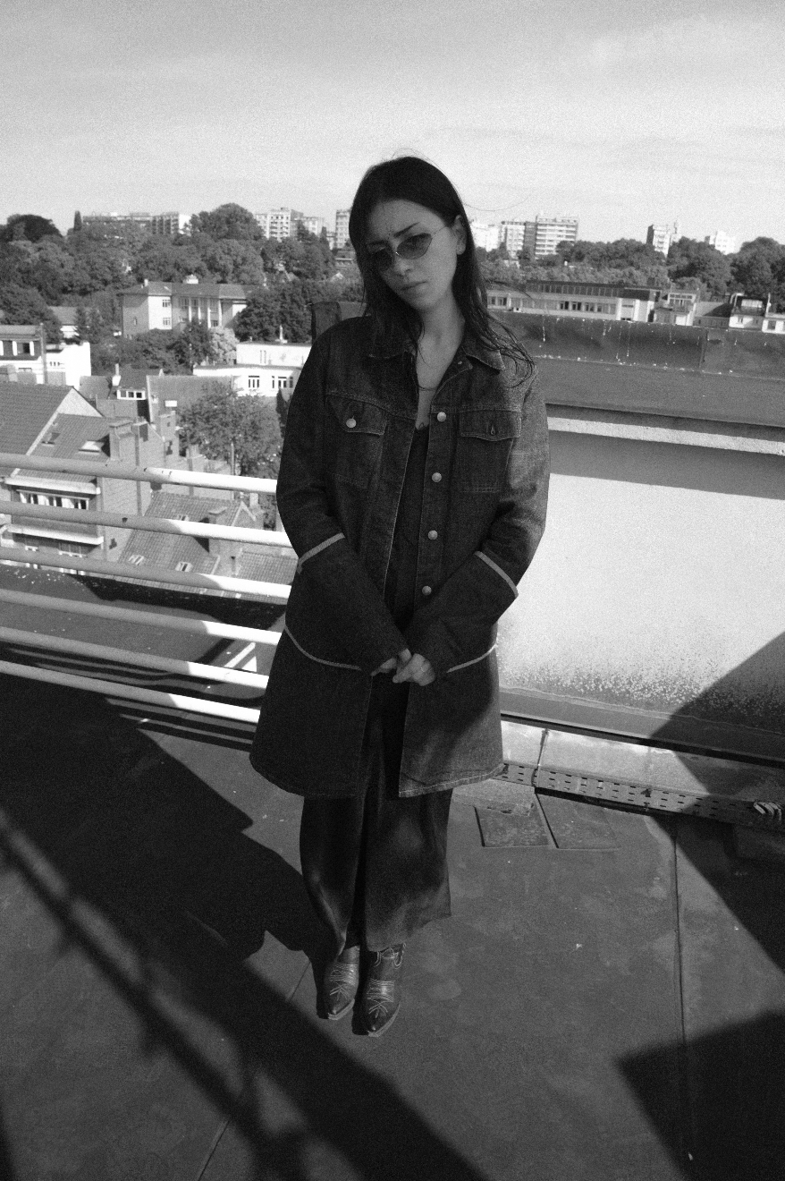 Helmut Lang 1997 Denim coat with extra long folded sleeves