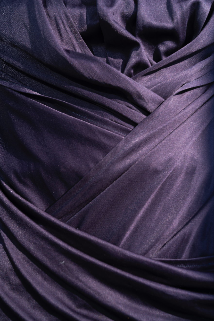 Helmut Lang 90's blue sheer evening dress with crossed frontal draping