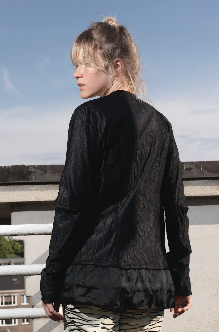 Helmut Lang 1997 black shirt with cut out elbows