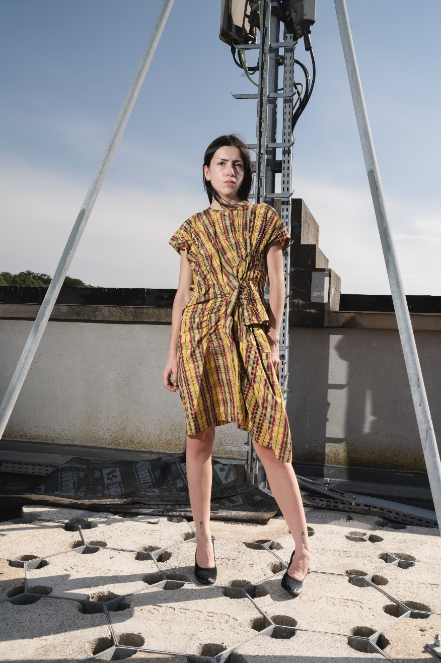 Comme des Garçons AD 1989 tartan ruffled asymmetric cut dress