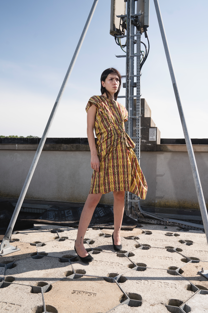Comme des Garçons AD 1989 tartan ruffled asymmetric cut dress
