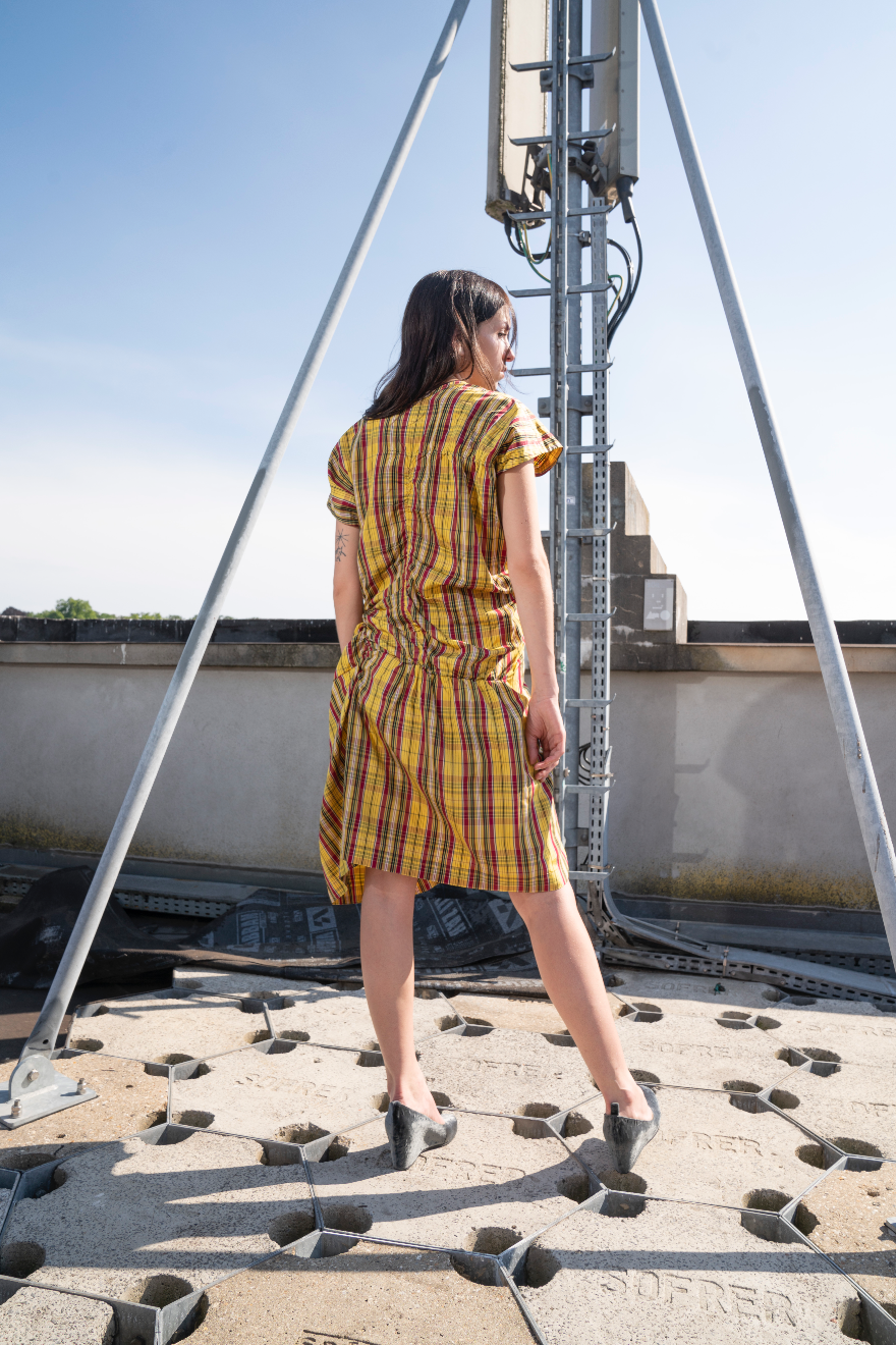 Comme des Garçons AD 1989 tartan ruffled asymmetric cut dress