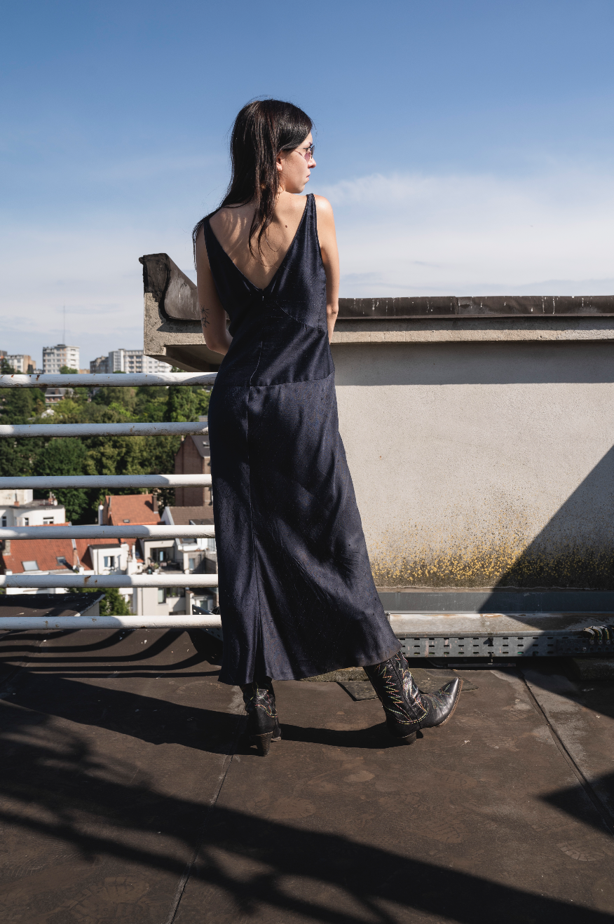 Prada 2000's raw silk dark blue evening dress