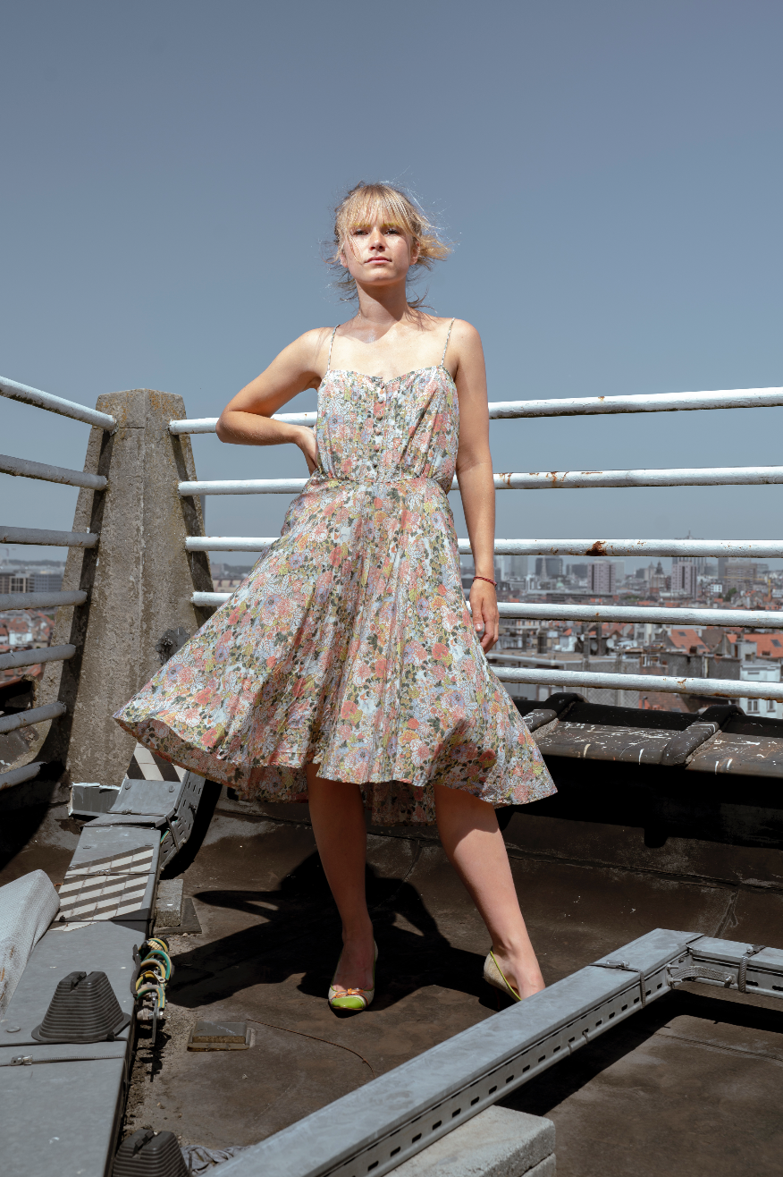 Christian Wijnants early 2000's silk pastel flower print summer dress