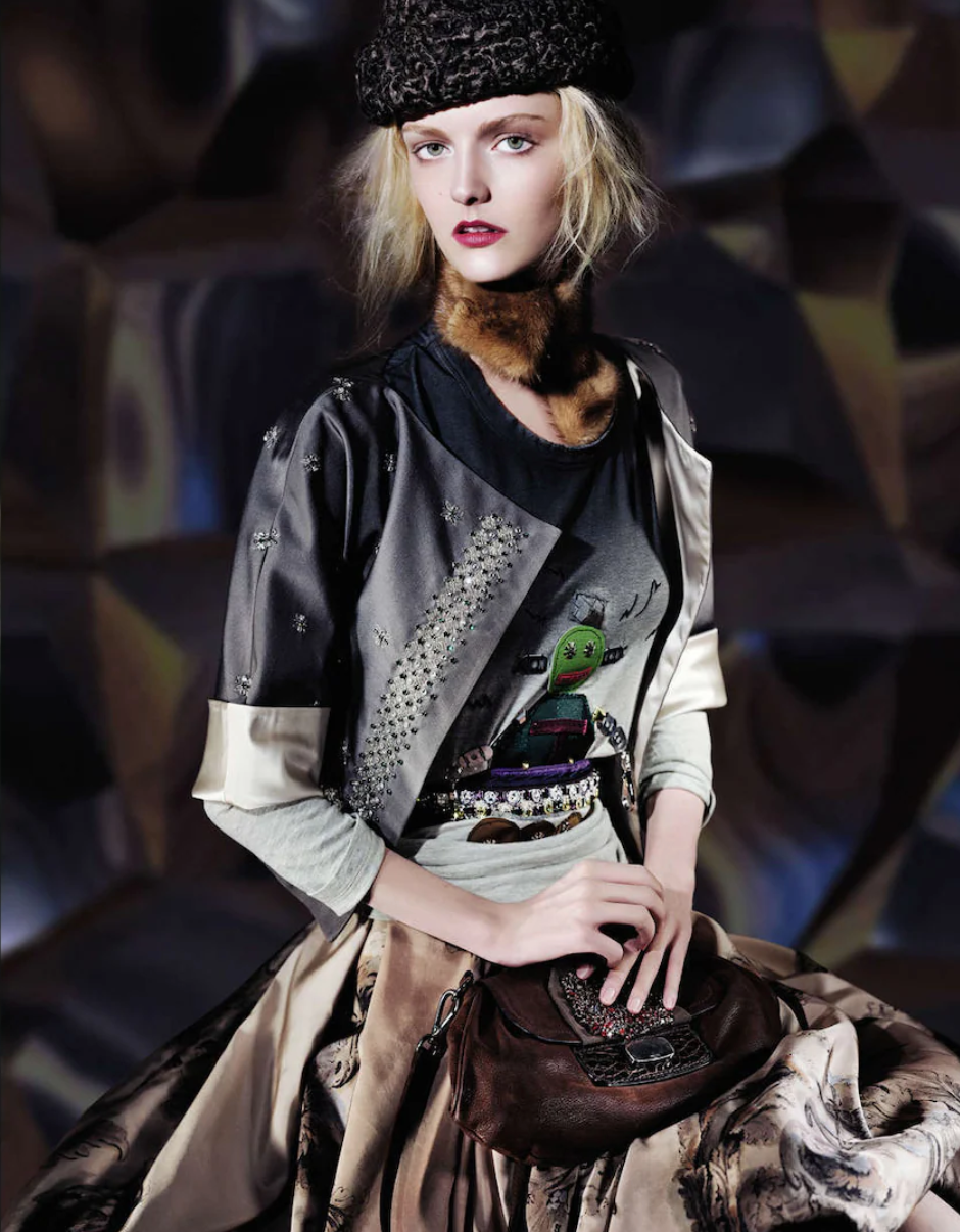 Prada FW 2004 runway silk bralette and matching jacket with rhinestones