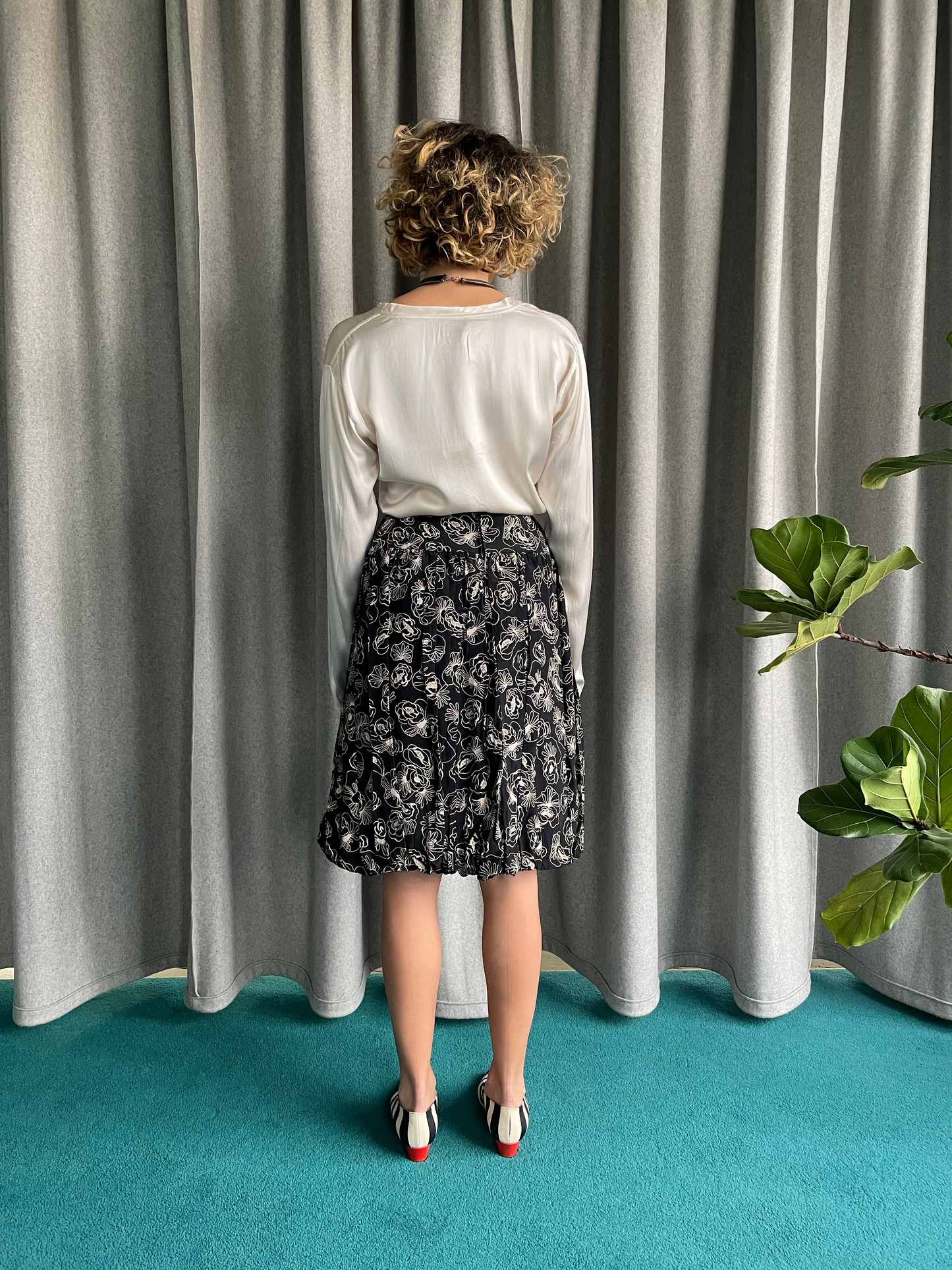 70's silk flower printed balloon skirt