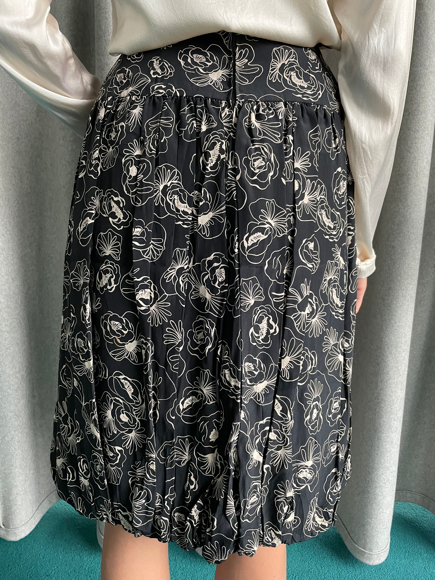 70's silk flower printed balloon skirt