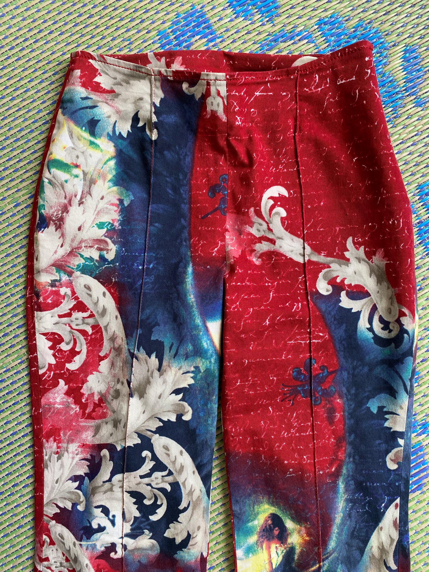 Voyage Passion Y2K stretchy cotton high waisted flared pants with floral pattern, unicorns & fairies