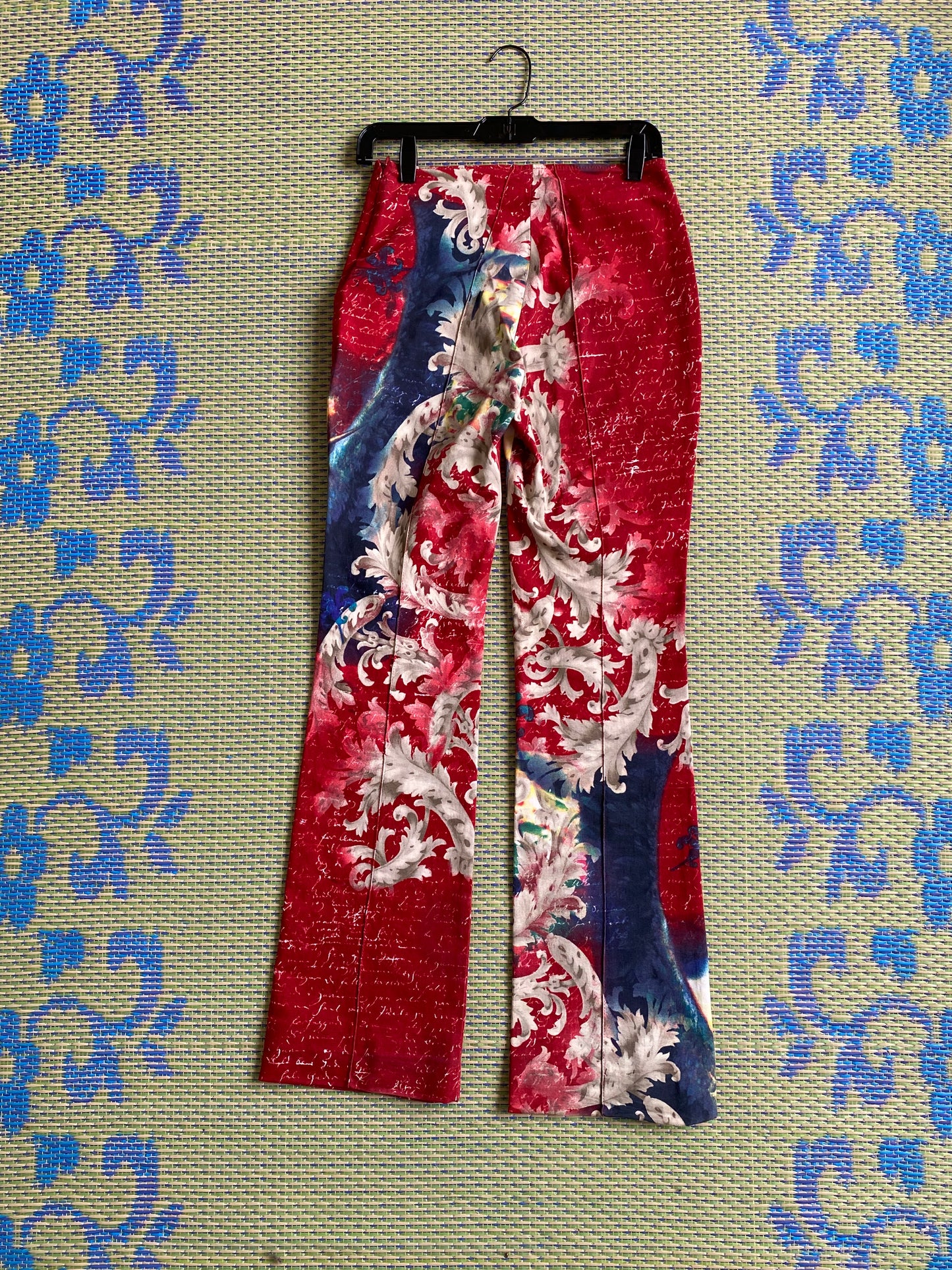 Voyage Passion Y2K stretchy cotton high waisted flared pants with floral pattern, unicorns & fairies