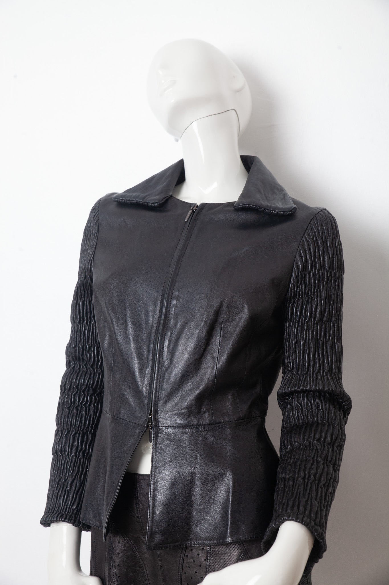 Armani 2000s black leather peplum jacket