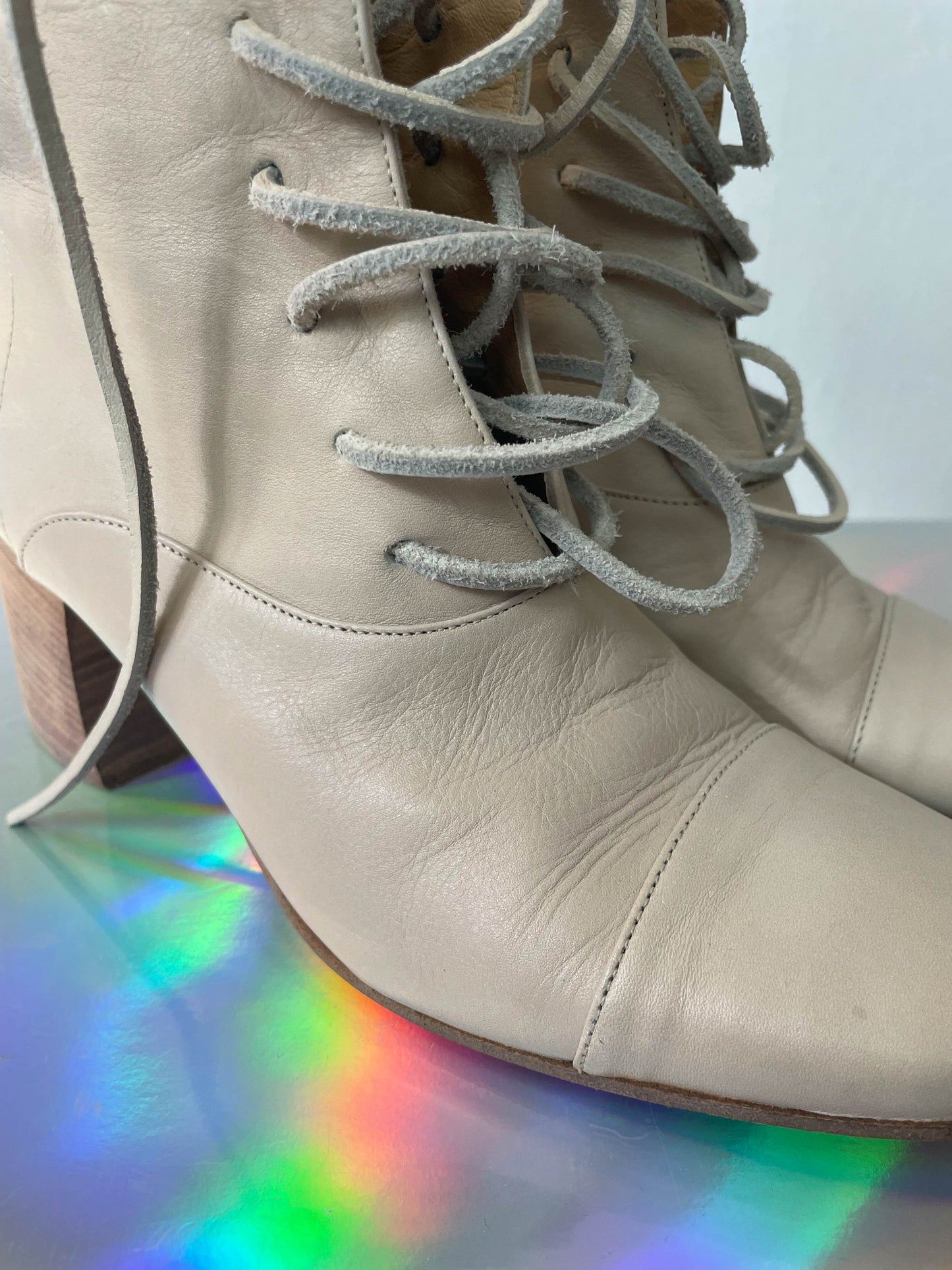 Ann Demeulemeester beige leather laced up ankle  boots size 36