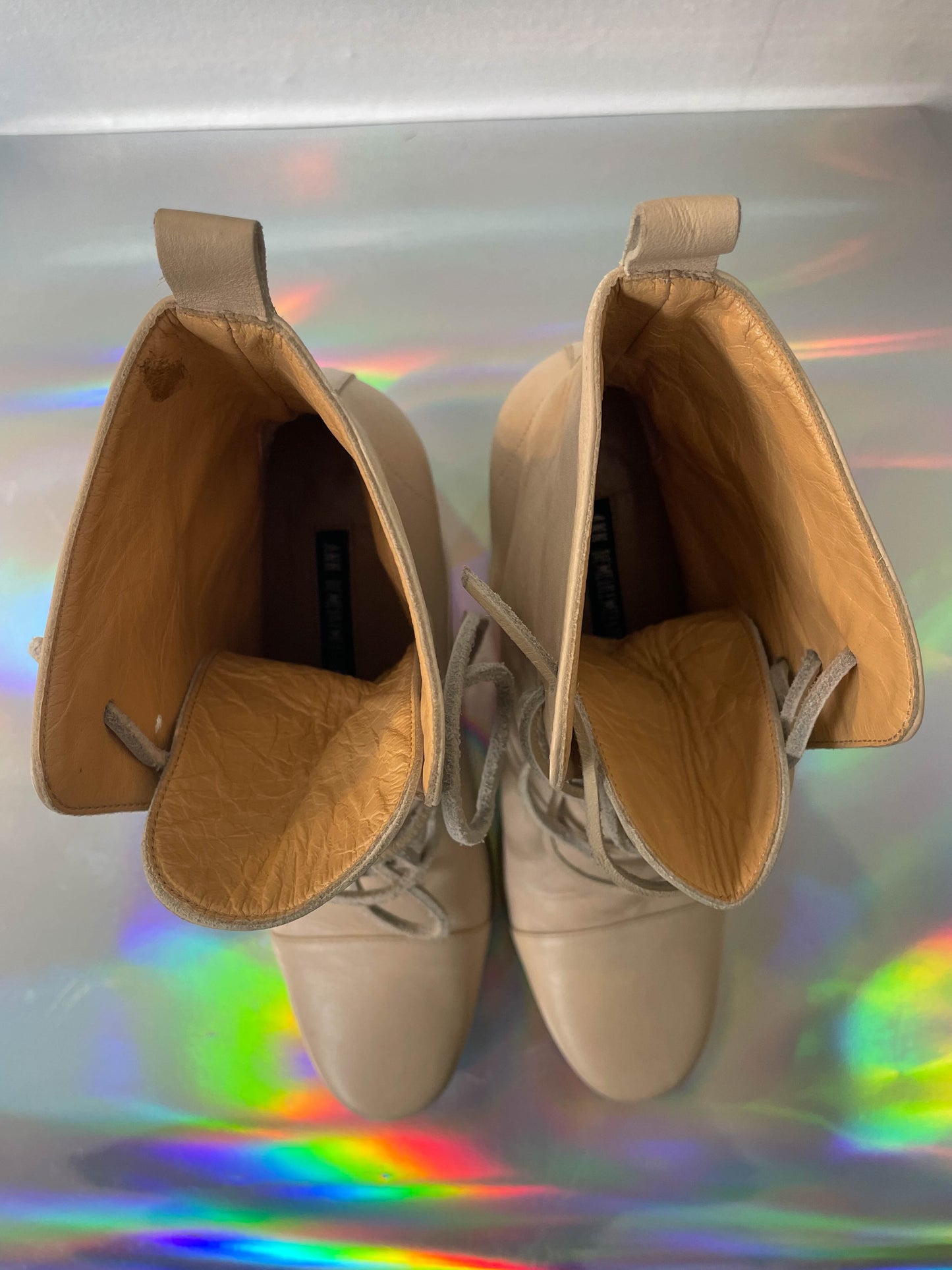 Ann Demeulemeester beige leather laced up ankle  boots size 36