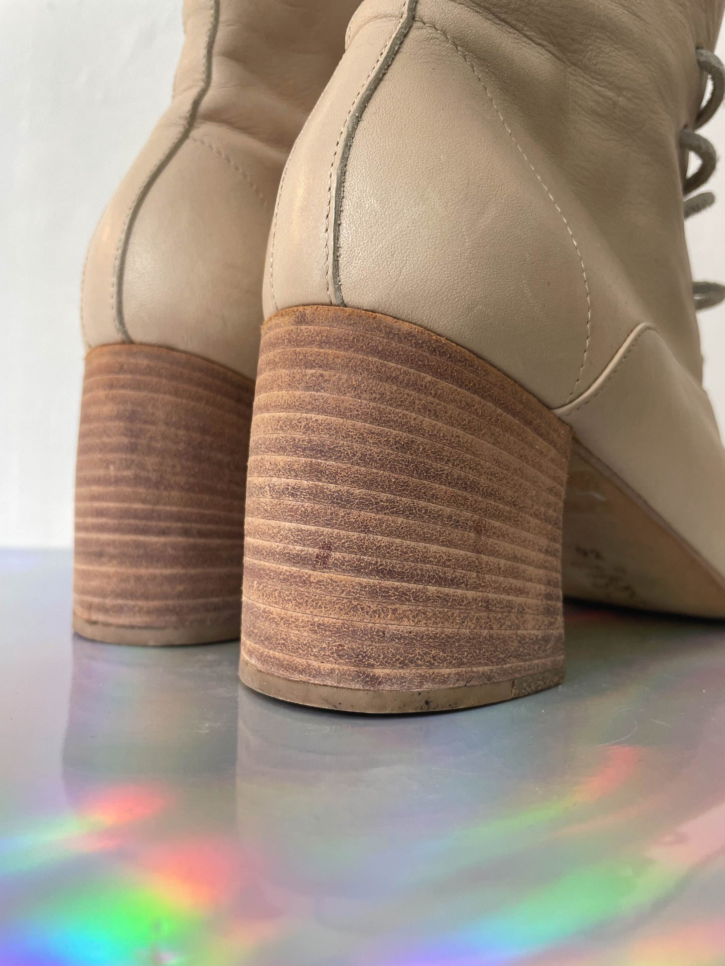 Ann Demeulemeester beige leather laced up ankle  boots size 36