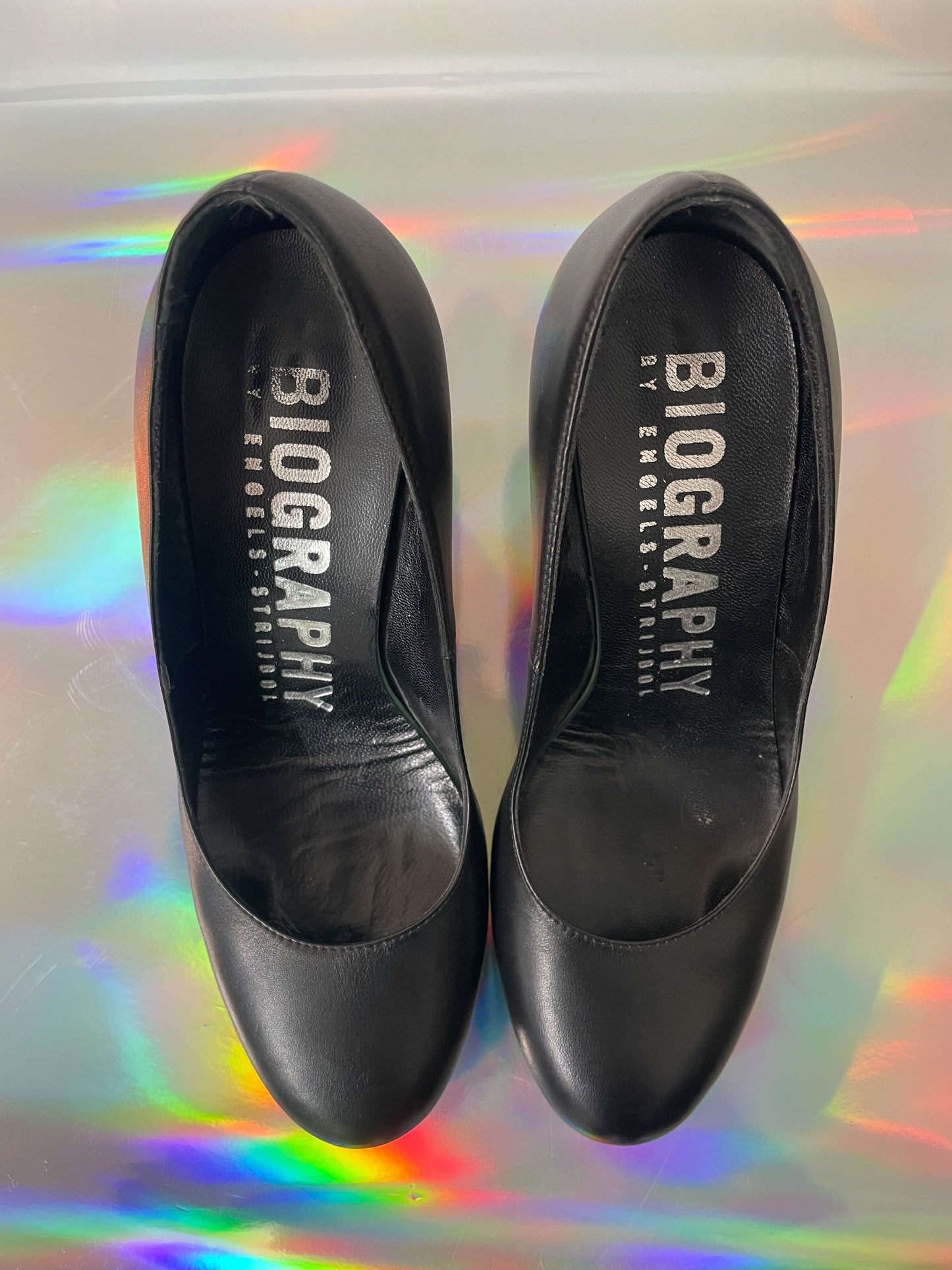 Biography by Engels and Strijbol 2000's black leather pumps with wrapped heel size 37