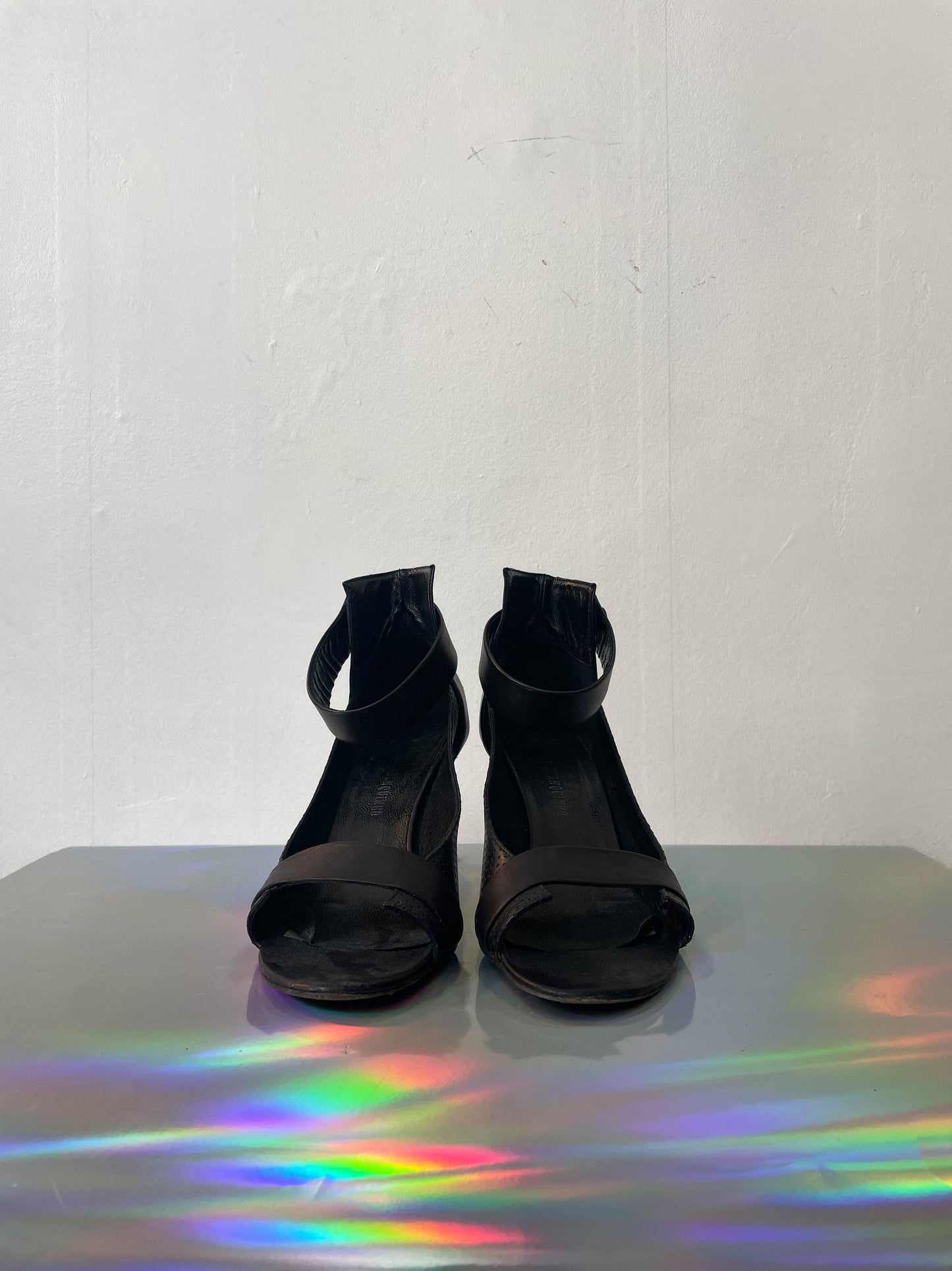 Veronique Branquinho 2000's black leather sandals with heel size 39