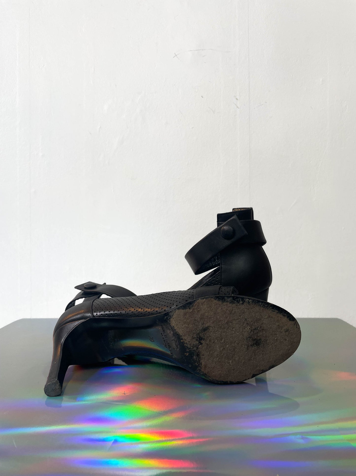 Veronique Branquinho 2000's black leather sandals with heel size 39