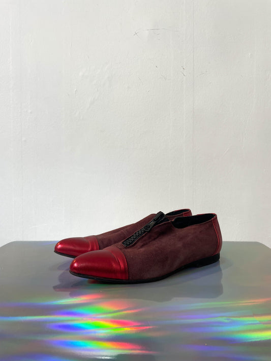 Ozbek 90's two-toned red suede loafers with zipper size 37