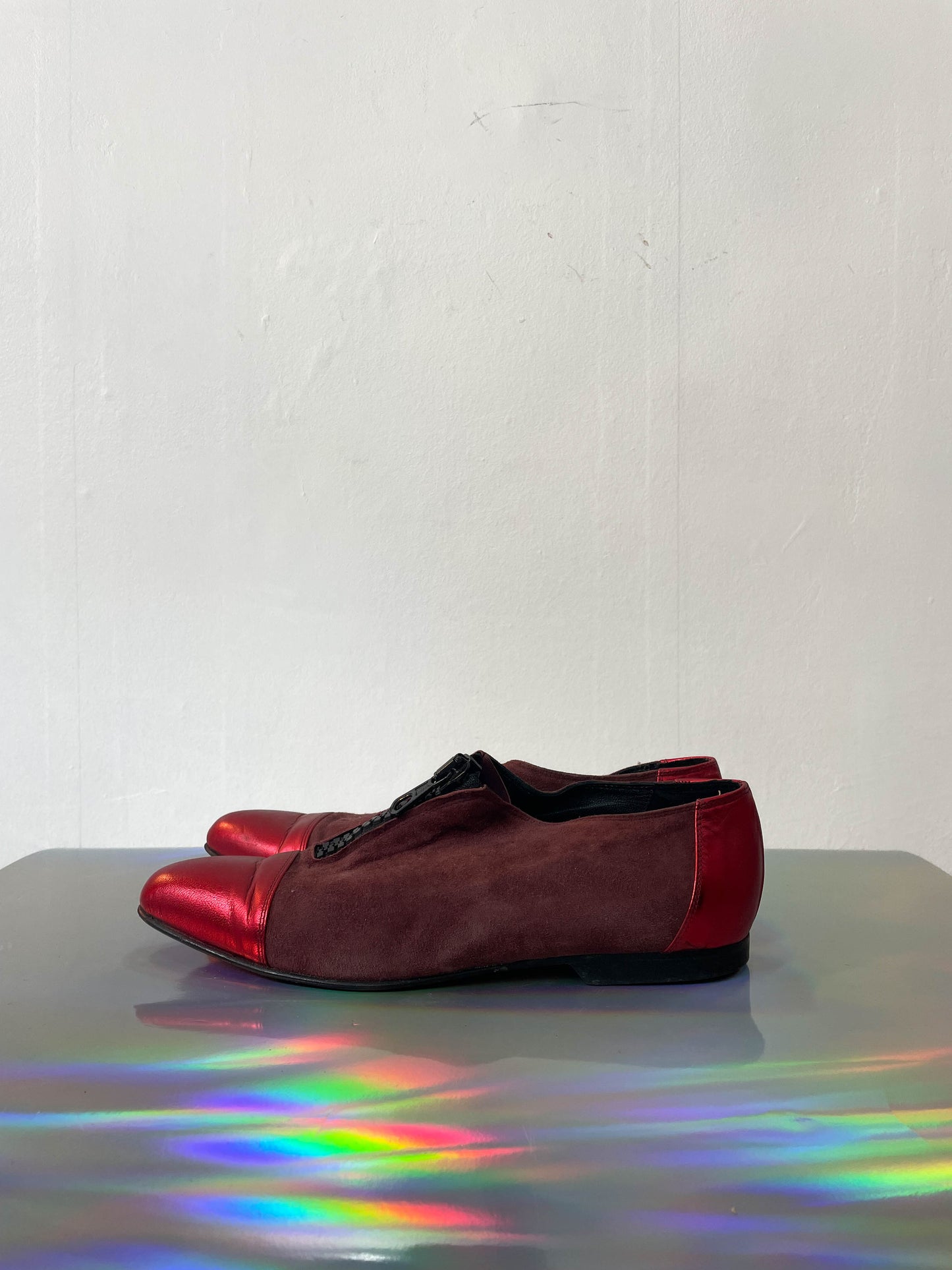 Ozbek 90's two-toned red suede loafers with zipper size 37