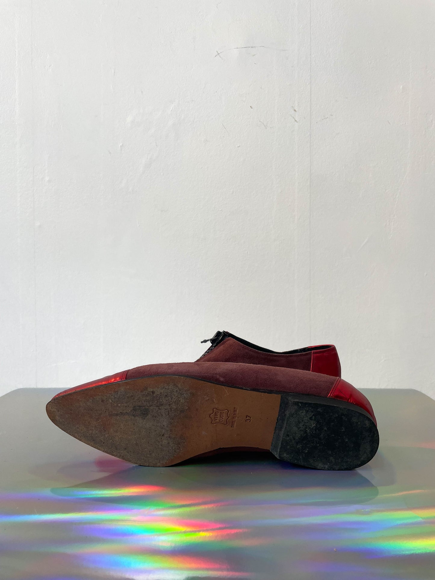 Ozbek 90's two-toned red suede loafers with zipper size 37