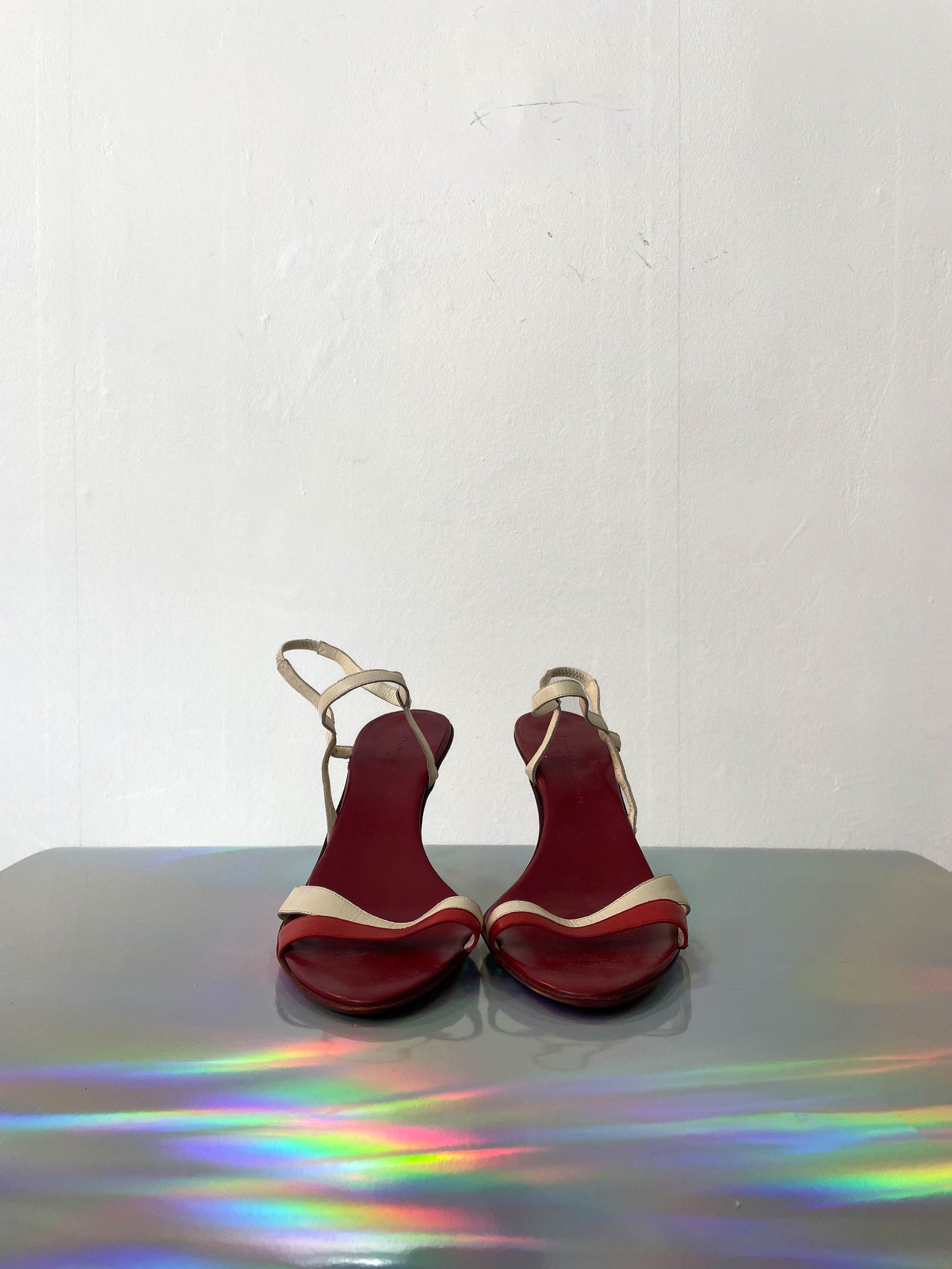 Donna Karan 90's red and white leather sandals with stiletto heels size 37