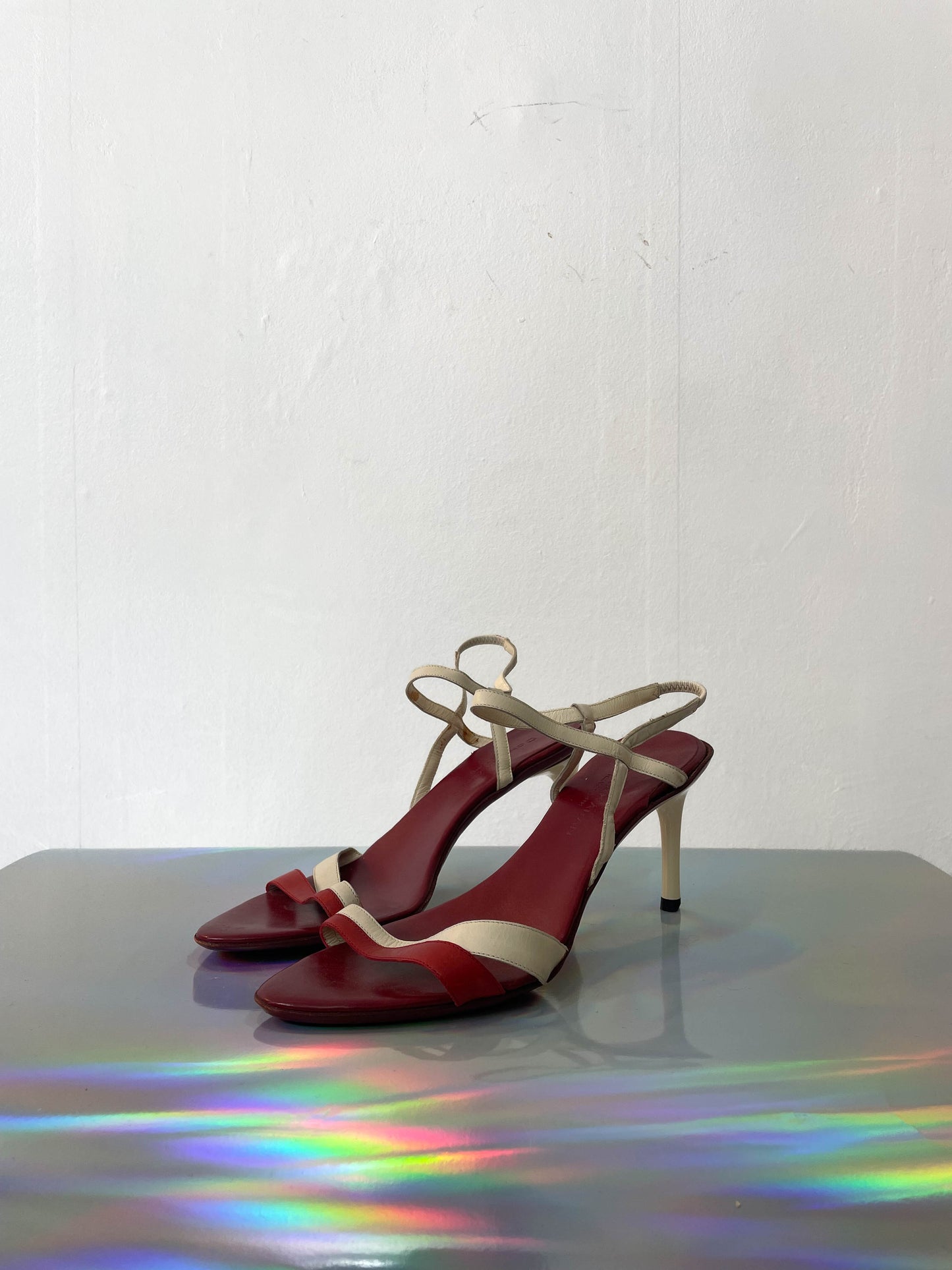 Donna Karan 90's red and white leather sandals with stiletto heels size 37