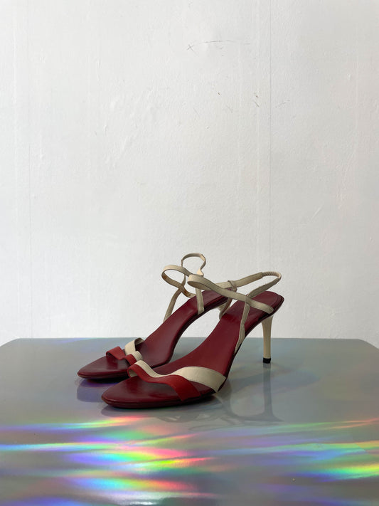 Donna Karan 90's red and white leather sandals with stiletto heels size 37