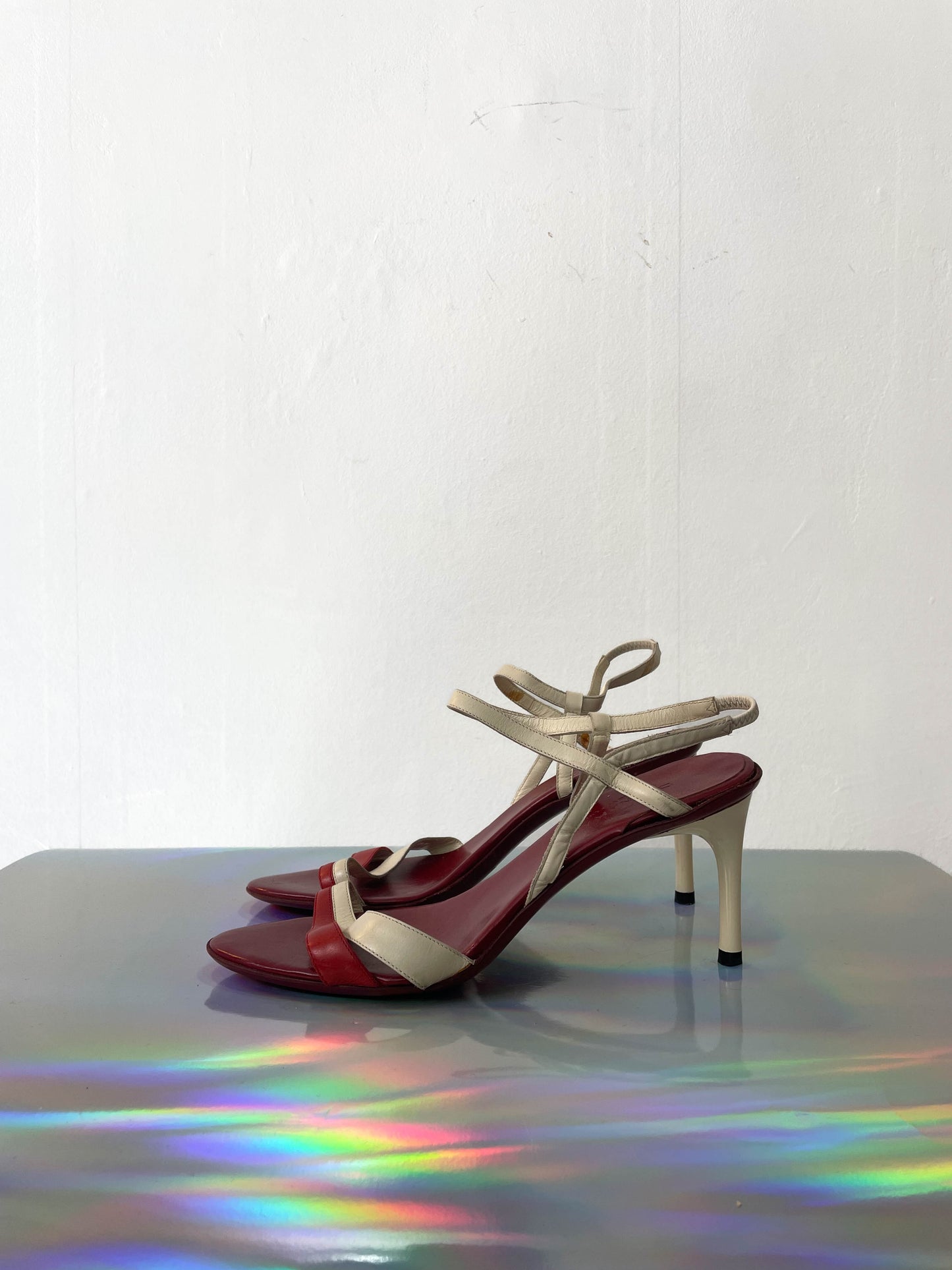 Donna Karan 90's red and white leather sandals with stiletto heels size 37
