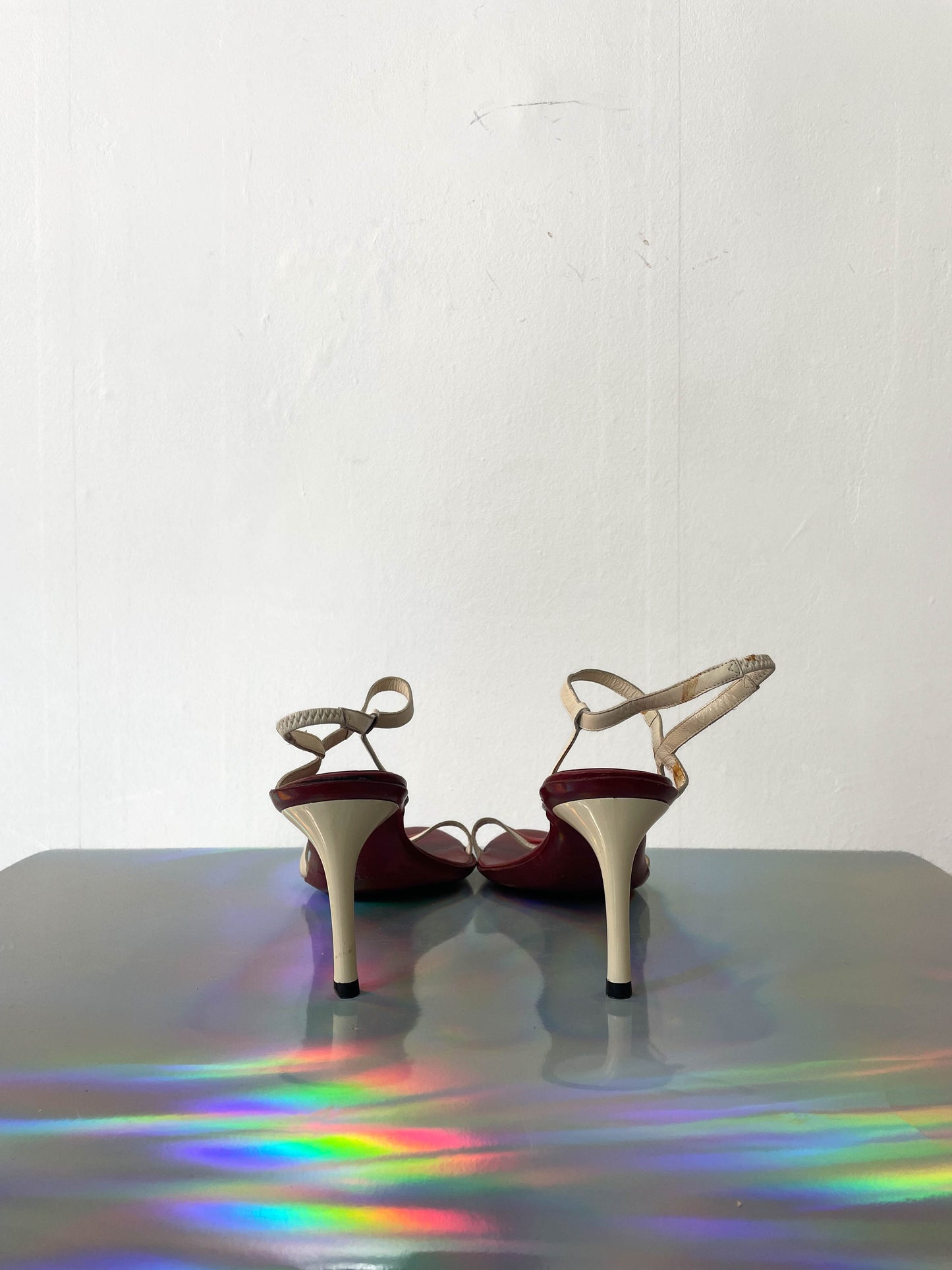 Donna Karan 90's red and white leather sandals with stiletto heels size 37