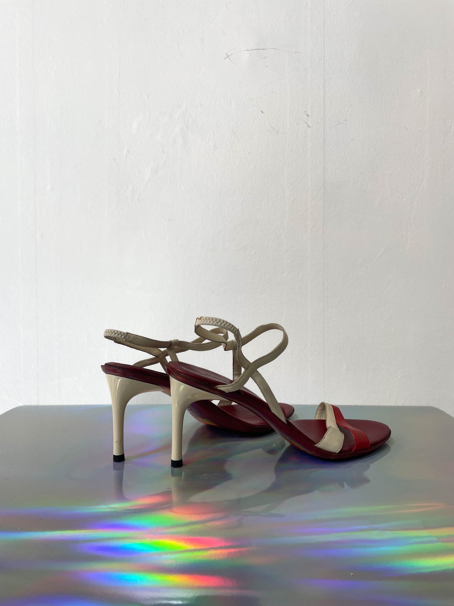 Donna Karan 90's red and white leather sandals with stiletto heels size 37