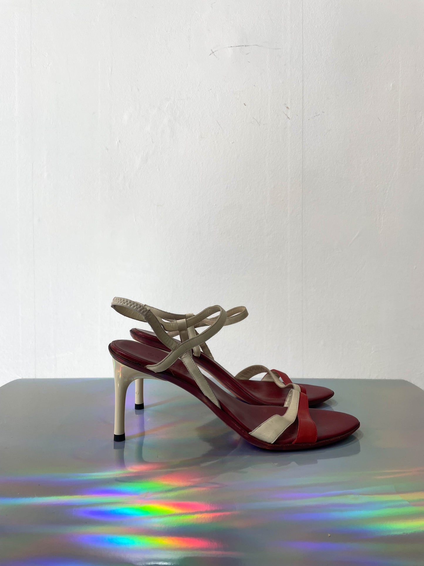Donna Karan 90's red and white leather sandals with stiletto heels size 37