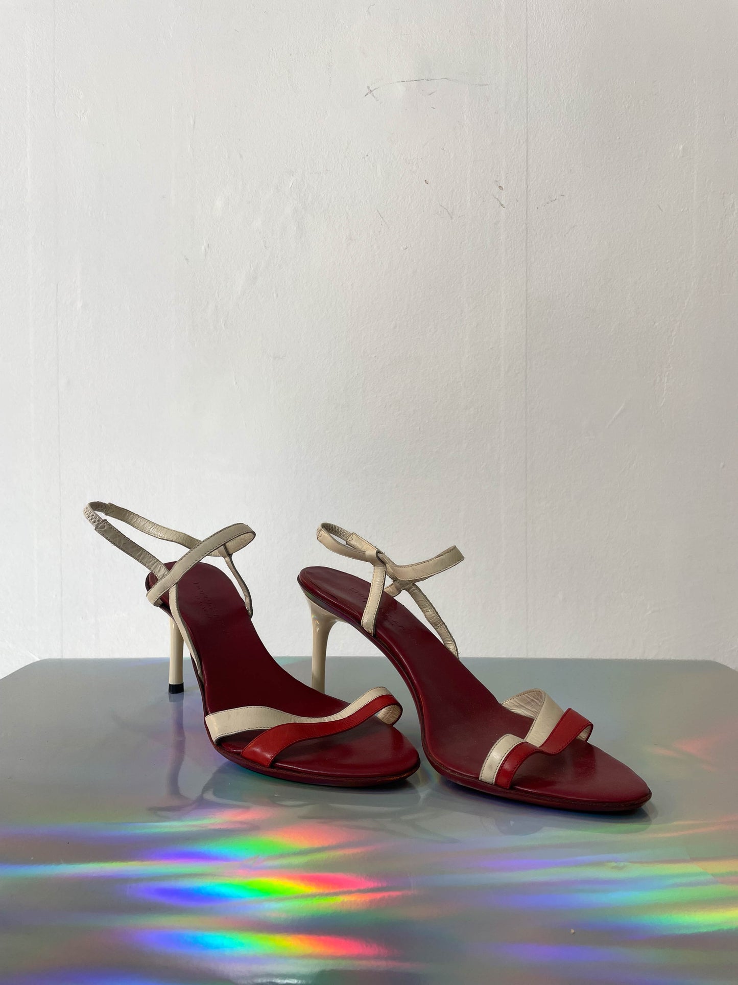 Donna Karan 90's red and white leather sandals with stiletto heels size 37