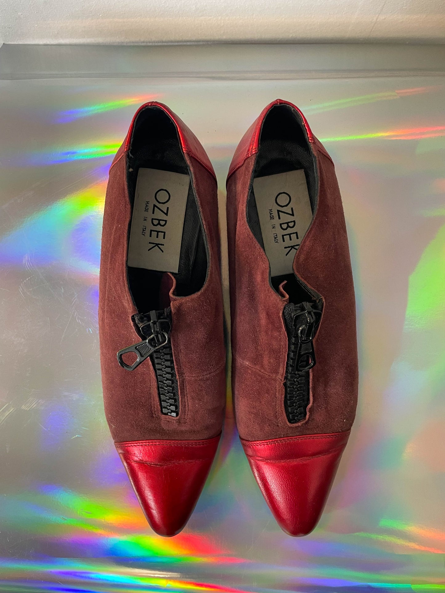 Ozbek 90's two-toned red suede loafers with zipper size 37