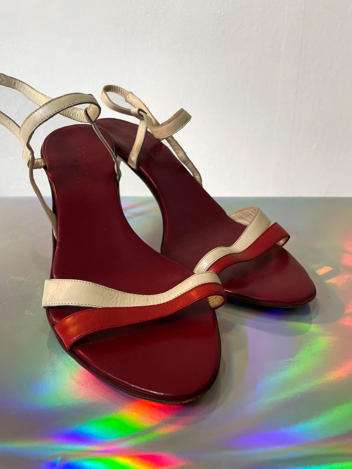 Donna Karan 90's red and white leather sandals with stiletto heels size 37