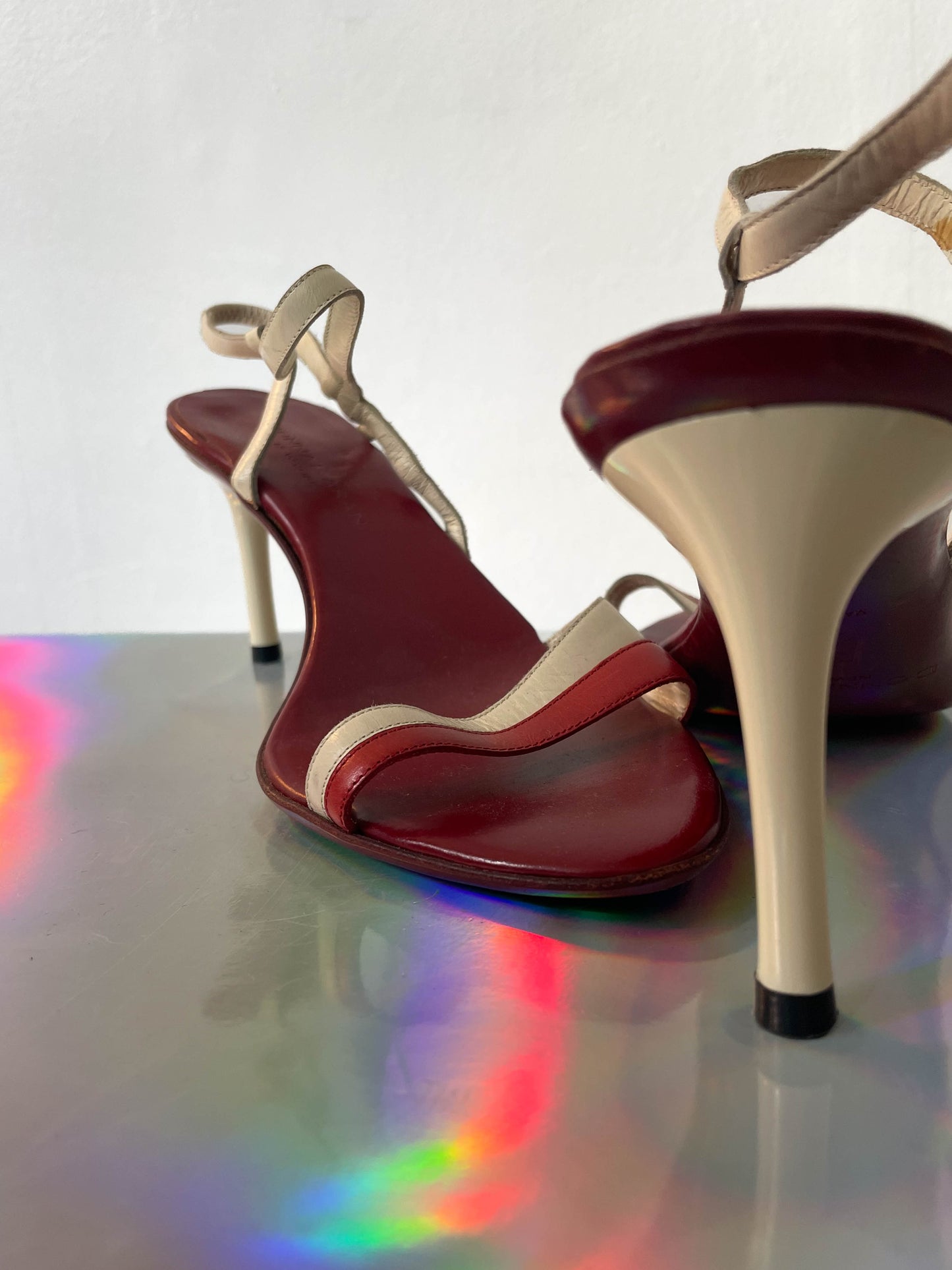 Donna Karan 90's red and white leather sandals with stiletto heels size 37