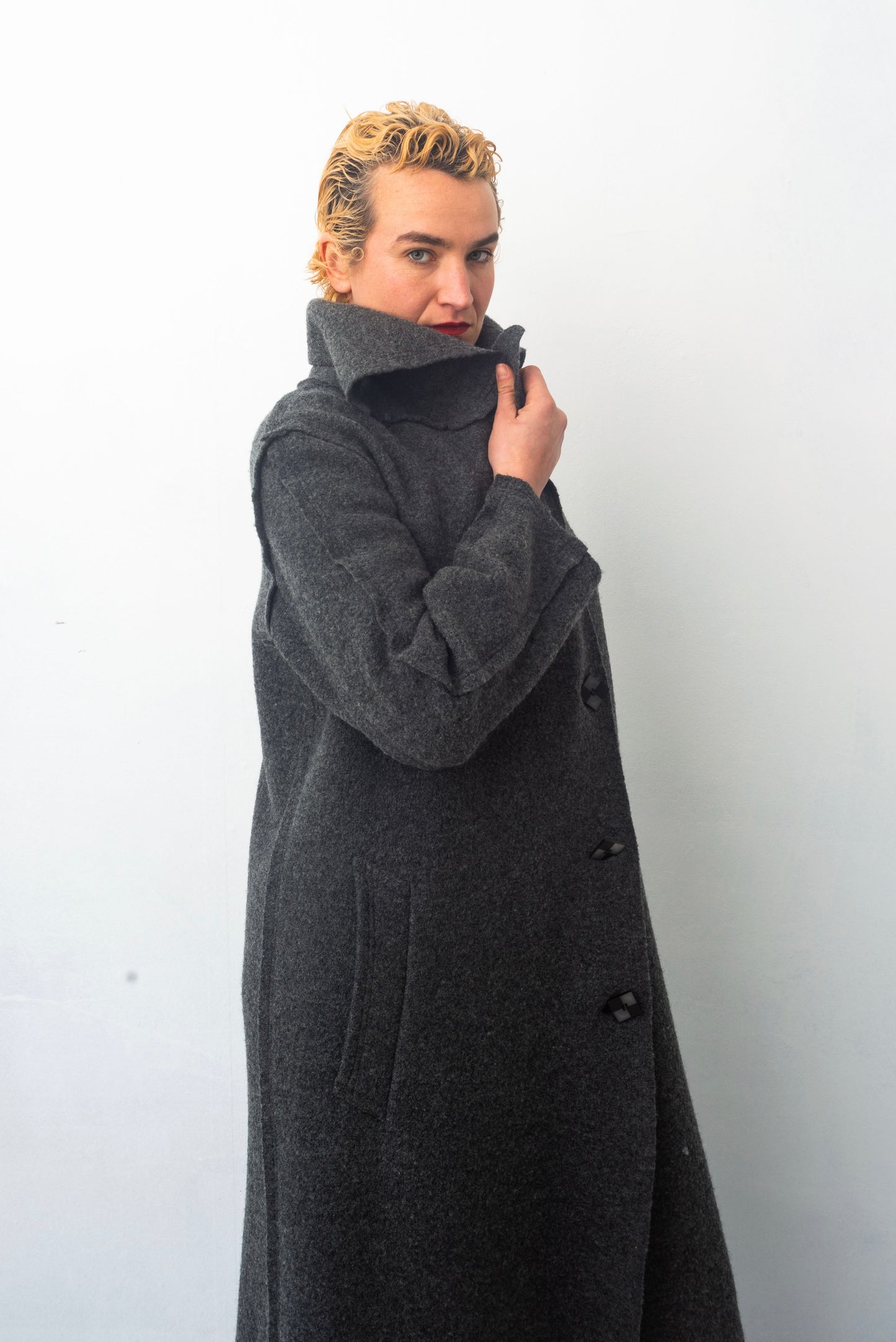 Comme des Garçons 90’s long grey boiled wool coat