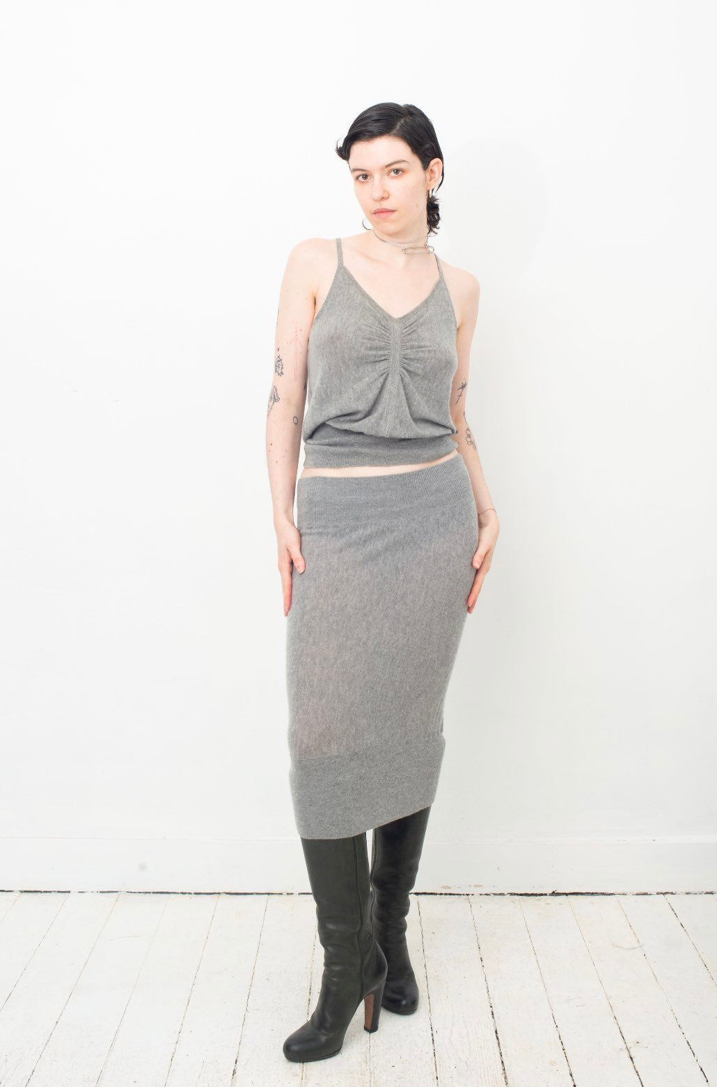 Sonia Rykiel 2000's grey cashmere skirt set