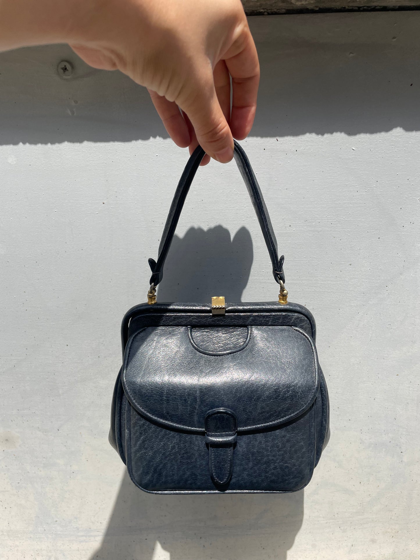 1950's vintage leather dark blue mini handbag