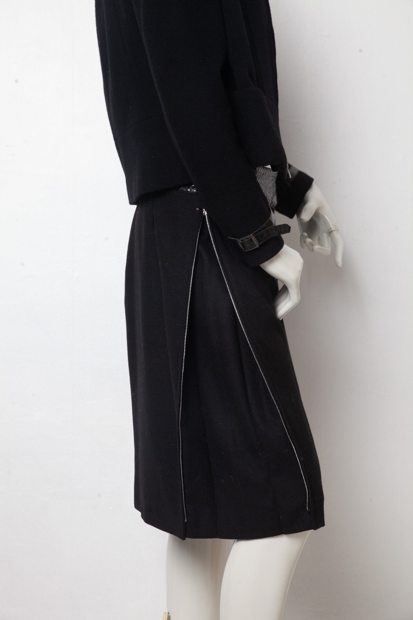 Lawrence Steele 90s wool and python black skirt suit