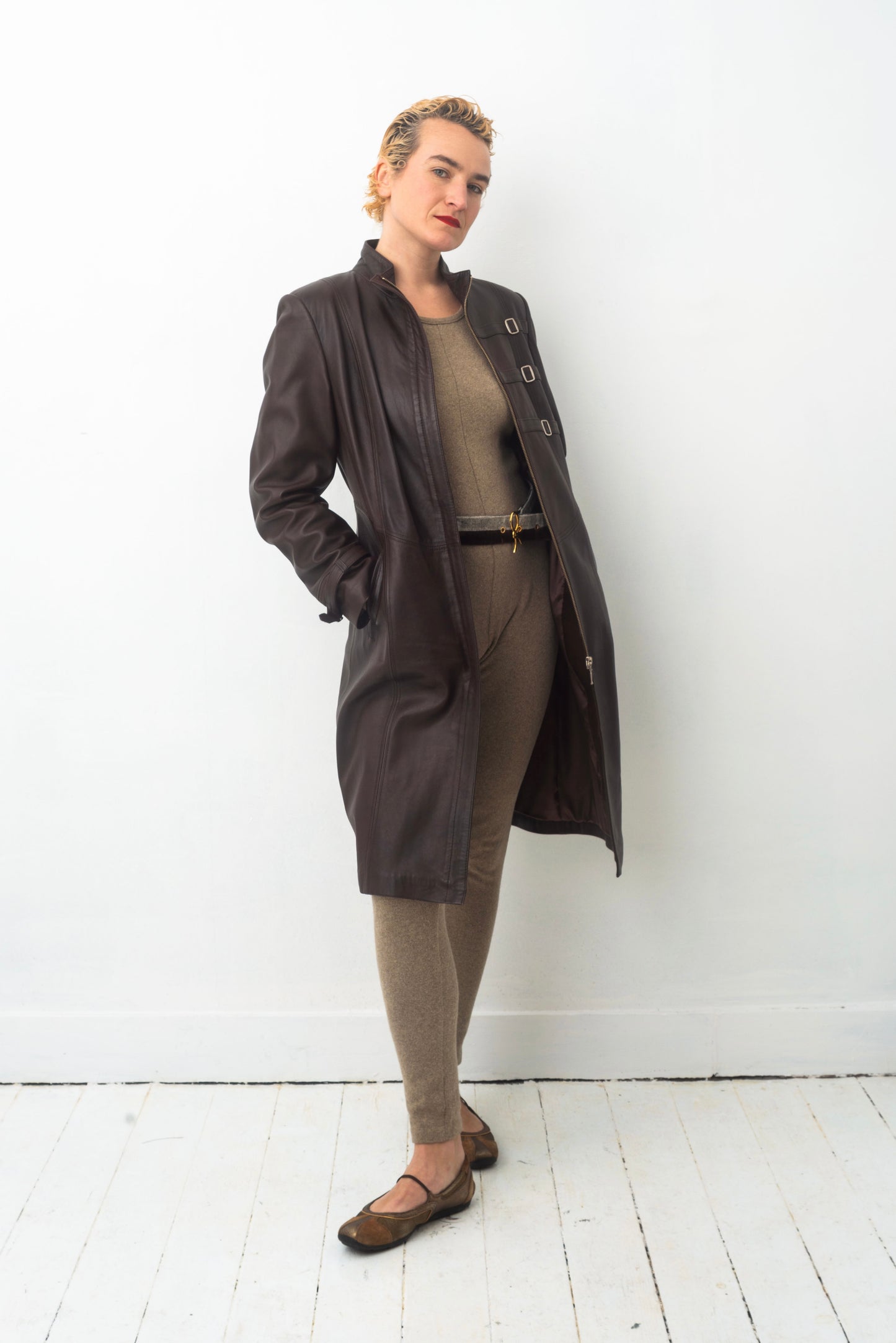Jil Sander 2000’s leather long brown coat