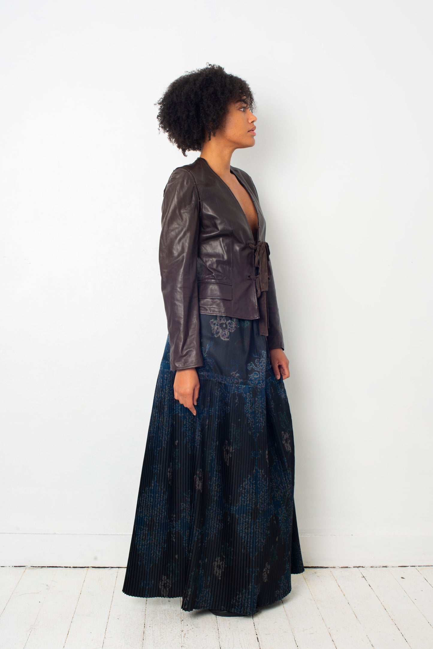 Dries van Noten silky dark blue pleated maxi skirt