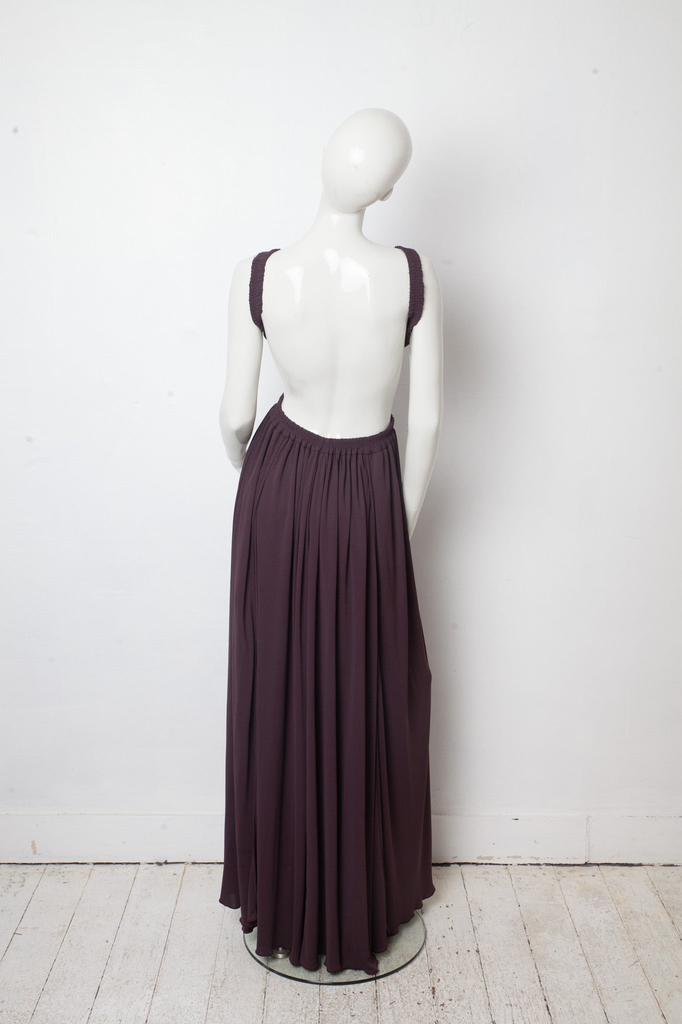 Céline SS 2017 aubergine jersey evening dress with open back