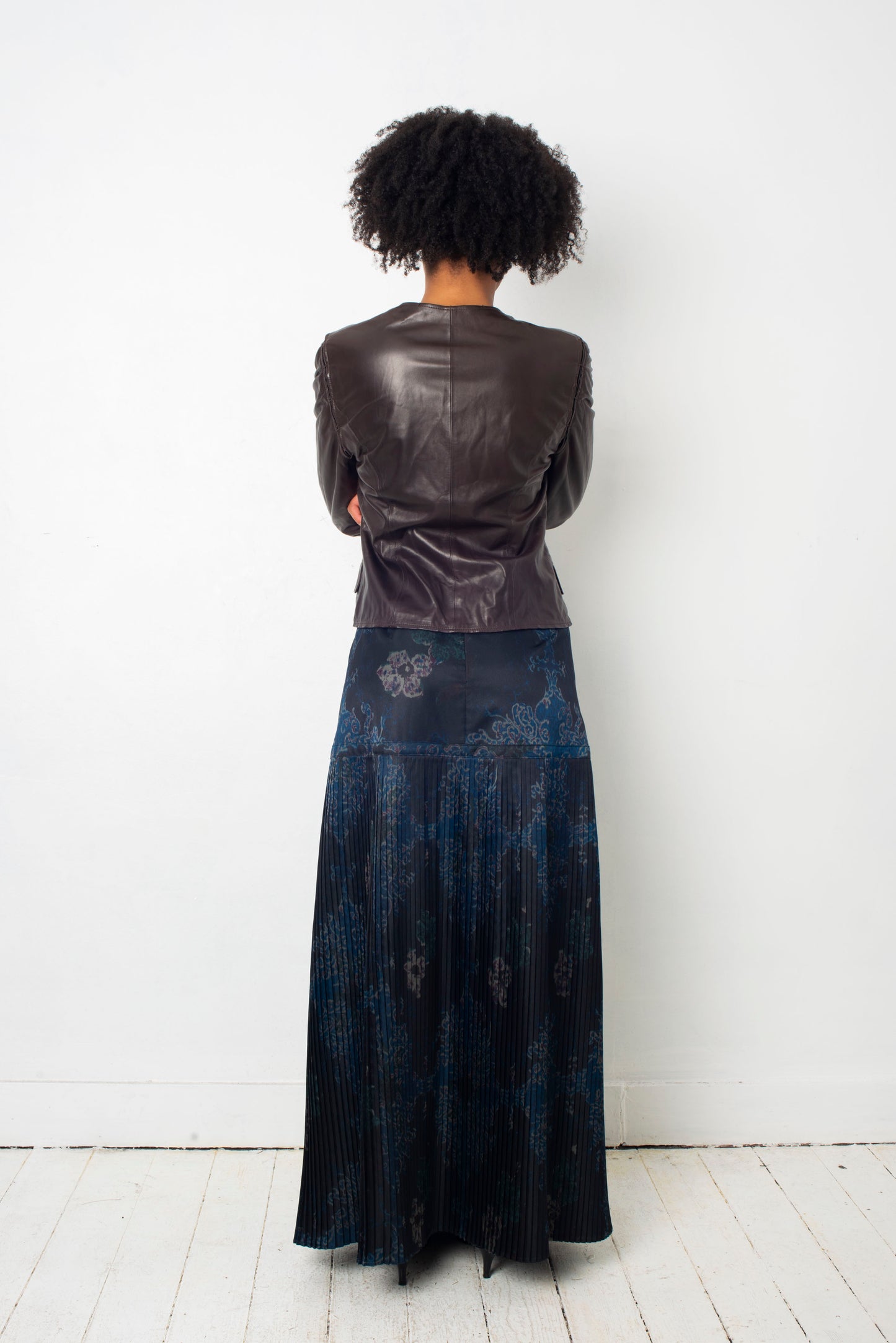 Dries van Noten silky dark blue pleated maxi skirt